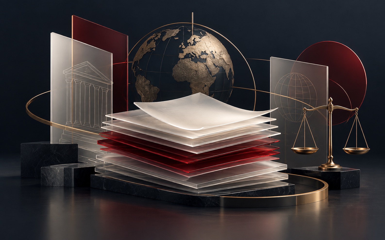 Abstract editorial artwork representing tax & compliance